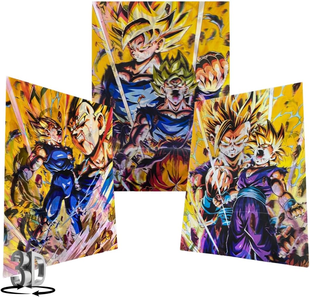 Dragon Ball Z Poster, 3D Lenticular Flip Effect Wall Art – Goku, Vegeta and Gohan – Unique 3 Image Anime Design Collectible Decoration for Bedrooms, Living Rooms, and Game Spaces