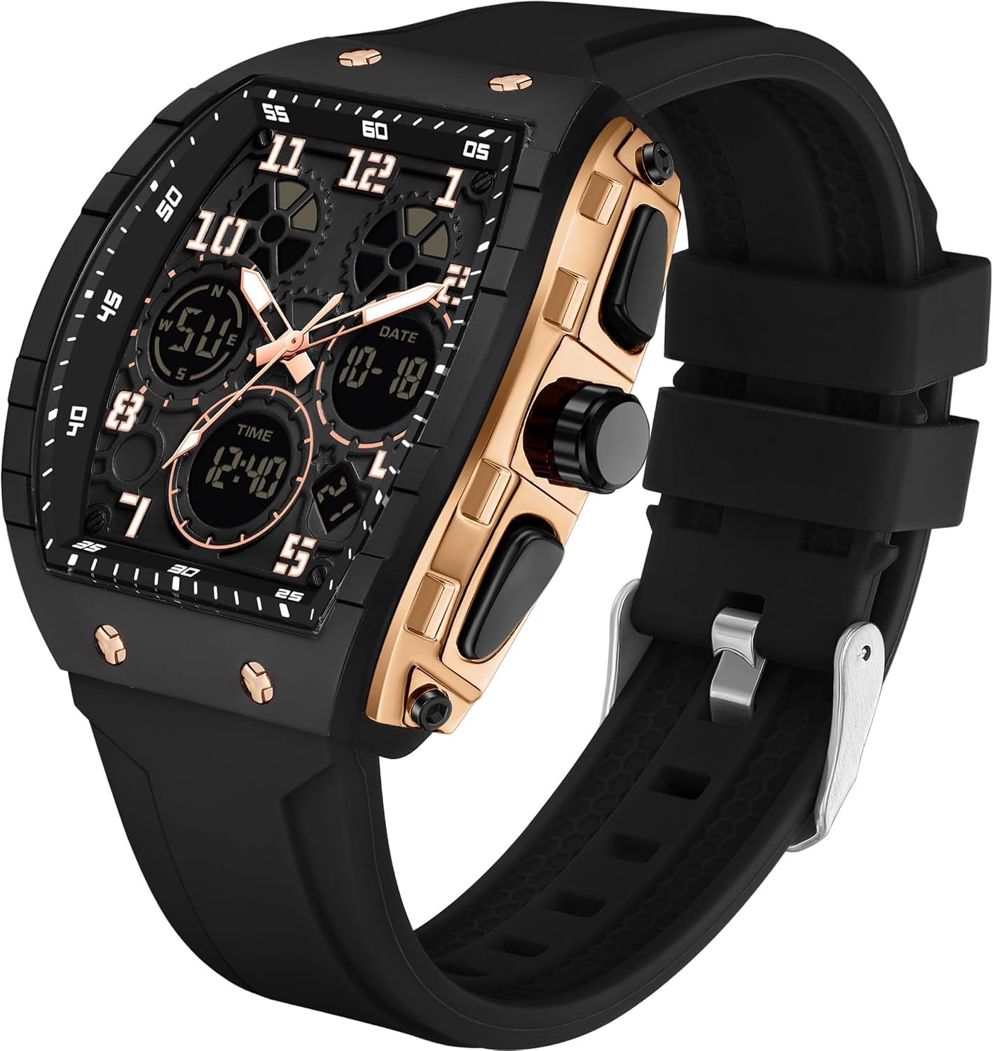 findtime Men's Watch Fashion Digital Analogue Watches Waterproof Sport Wristwatch Military Tactical Watches Causal Quartz Dress Wrist Watch with LED Stopwatch Countdown Alarm Curved Screen