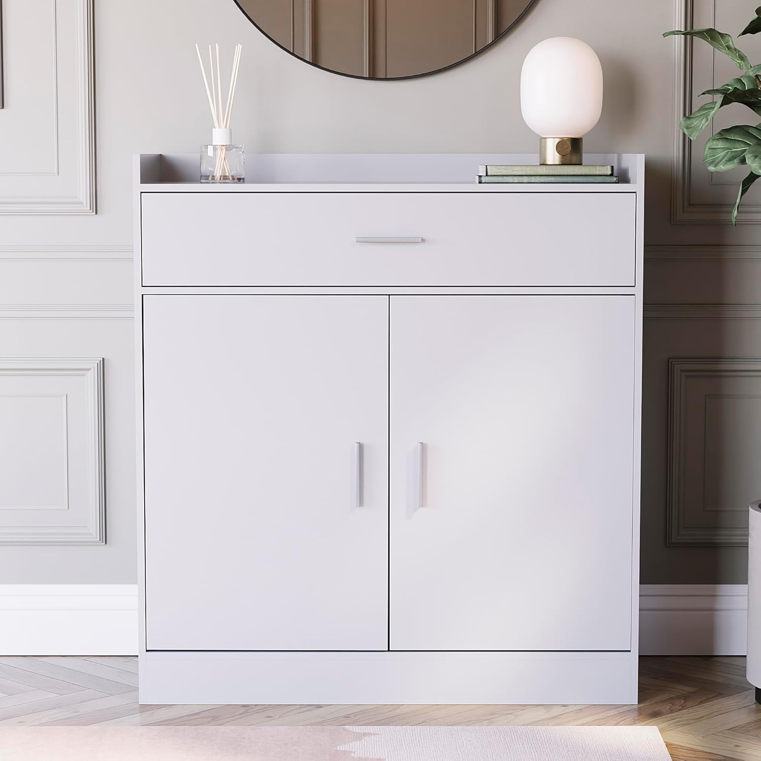 Vida Designs Dalby Modern Shoe Cabinet, 2 Door 1 Drawer, Hallway Cupboard Storage Organiser, Footwear Stand Rack, Wood Sideboard Unit, White
