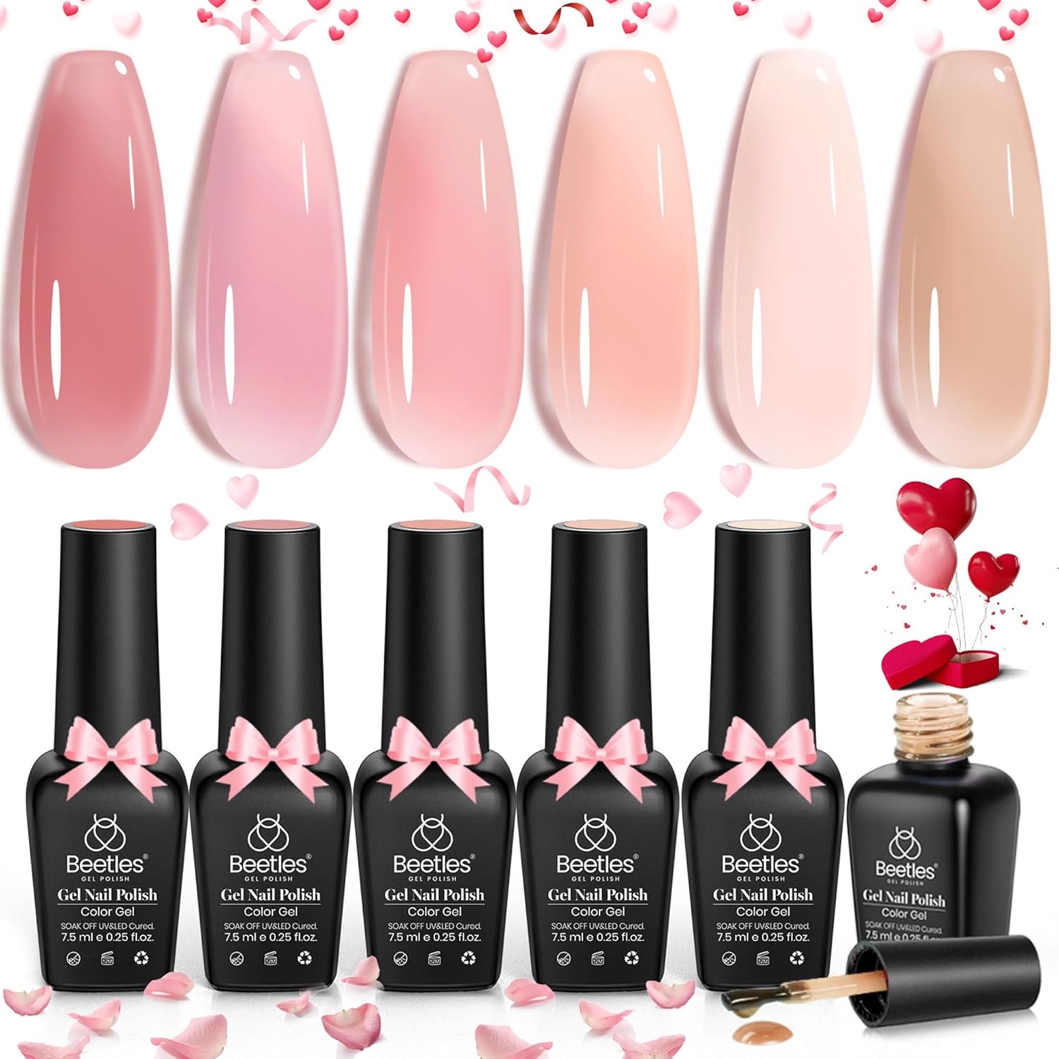 Beetles Jelly Gel Nail Polish Set, 6 Colors Jelly Gel Polish Kit Nude Pink Neutral Nail Art Design Sheer Translucent Gel Nail Kits Soak Off Uv Nail Lamp Cured Nail Manicure Gift for Women