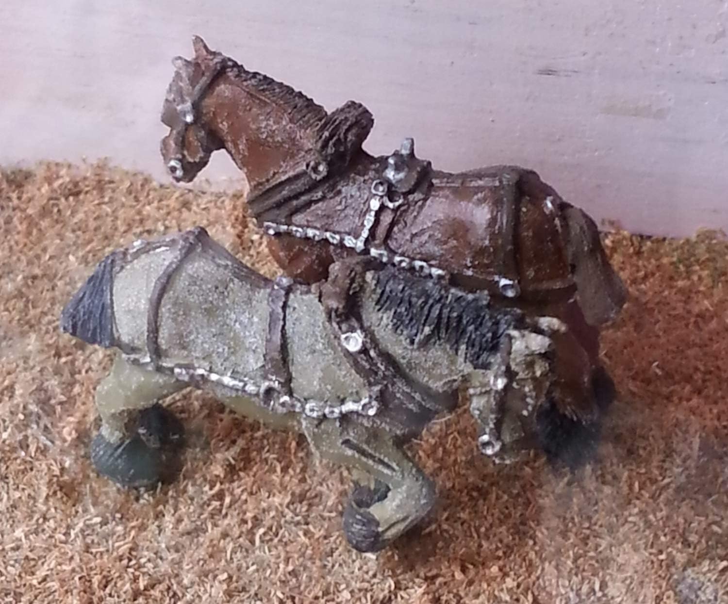 Langley Models 2 shire horses + harness OO Scale UNPAINTED Metal Model Kit F72