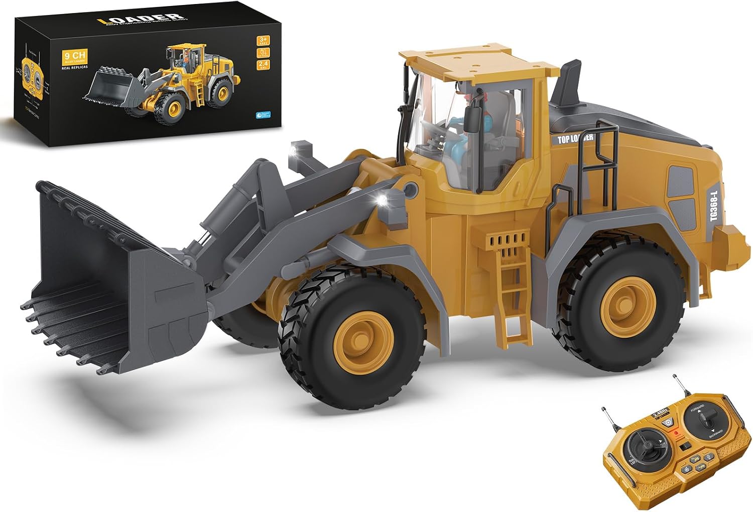 KIDMARKT Metal RC Wheel Loader Toy for Kids, 9-Channel Remote Control Construction Truck with Realistic Lights &Sounds, 1:20 Scale Rechargeable Loader Vehicle, Construction Toy Gift for Boys Ages 3-12