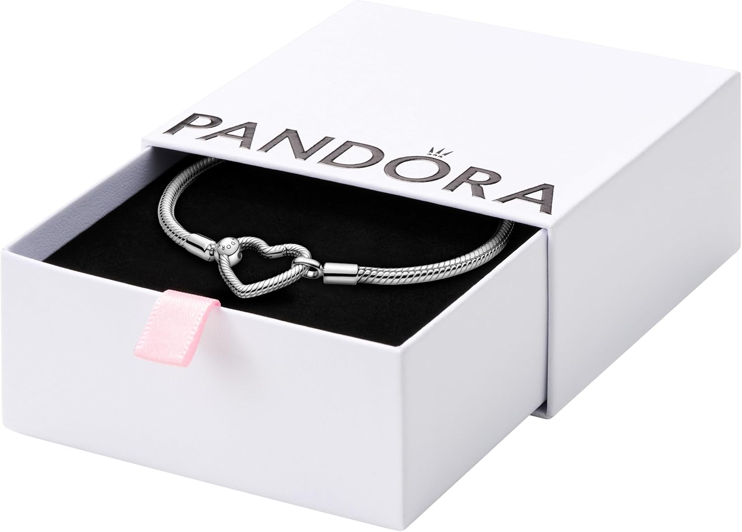 PANDORA Moments Heart Clasp Snake Chain Bracelet - Charm Bracelet for Women - Compatible Moments Charms - Gift for Her - Sterling Silver - With Gift Box