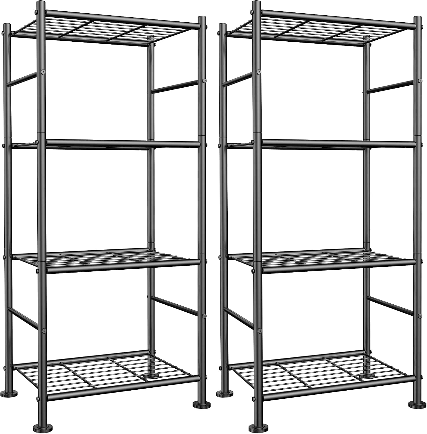 Sakugi 4-Tier Metal Storage Shelves Adjustable Feet, 46.5x32x112cm, Black (Pack of 2)