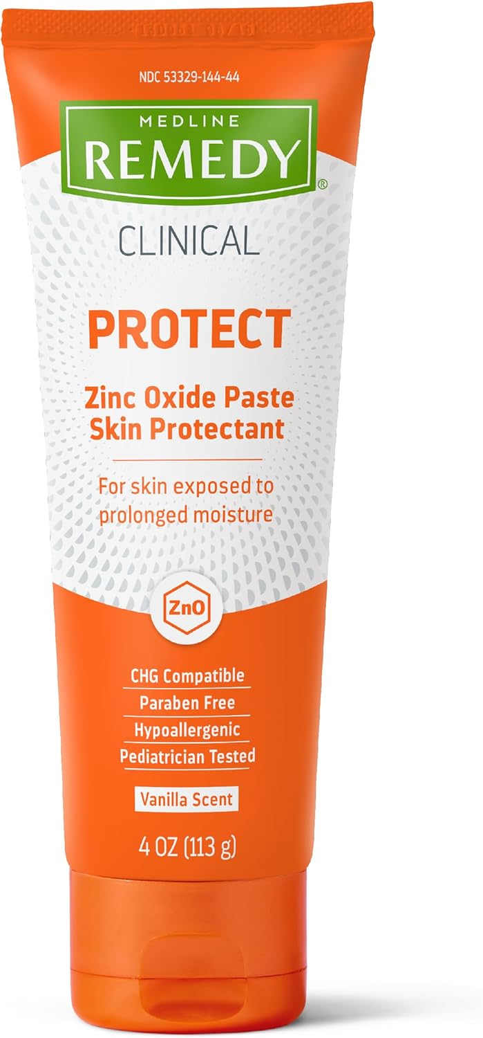 Medline Remedy CLINICAL Zinc Oxide Paste Skin Protectant (4 oz Tube), 12 Count, Vanilla Scent, Diaper Rash Cream, Incontinence Care, Wetness Protection, Paraben Free, Hypoallergenic, Adults, Children