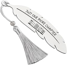 Just One More Chapter, Book Lover Bookmark Gift, Literary Bookmark, Laminated Bookmark, Bookish Gift for Her, Graduation Season, Back to School Gift for Student, Metal Feather Bookmark VBK223