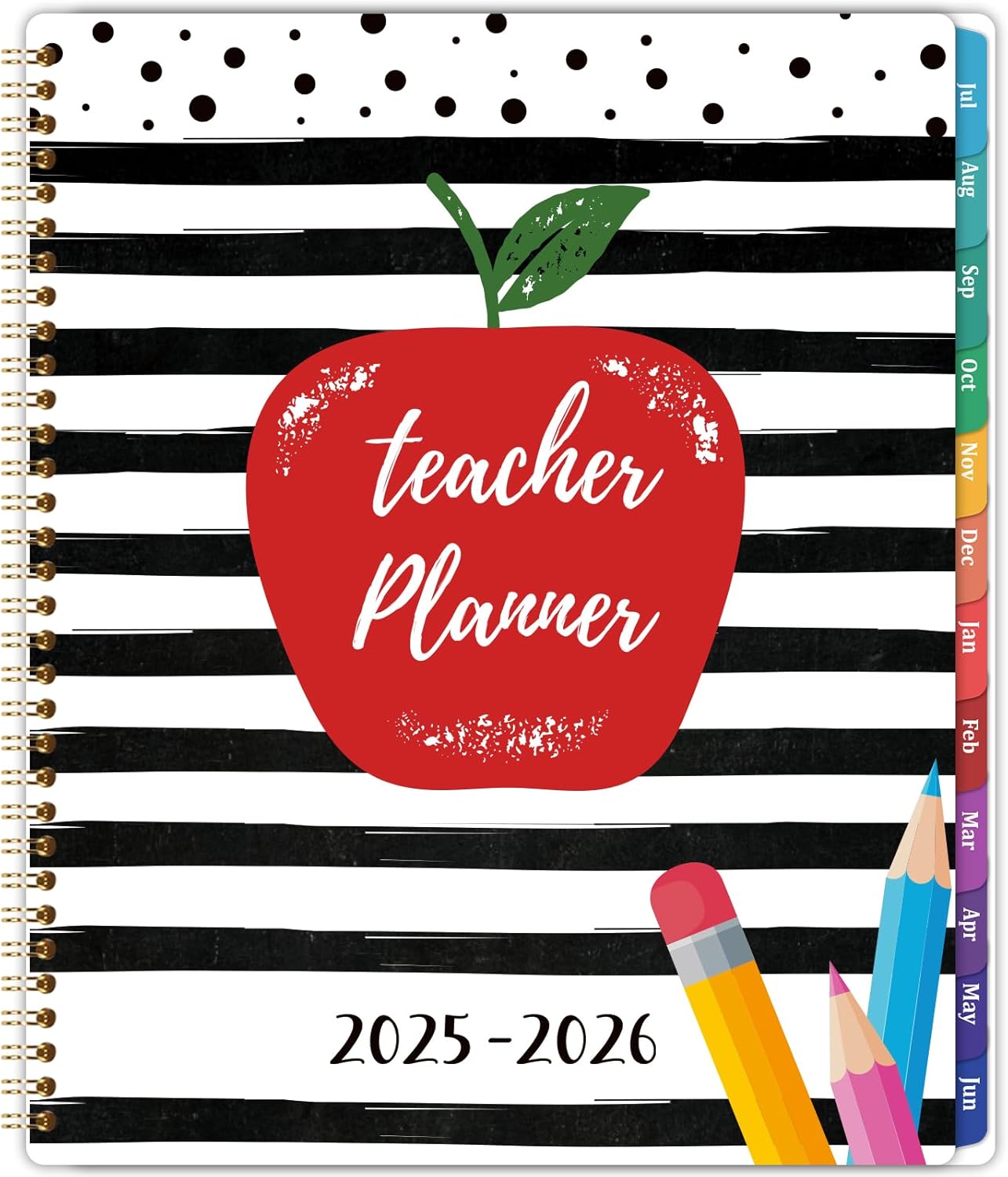 2025-2026 Teacher Planner, Lesson Planner 2025-2026, July 2025 - June 2026, 8.5" x 11", Spiral Bound, Colorful Monthly Tabs