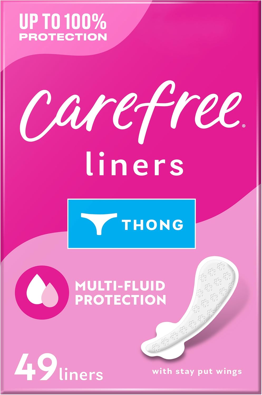 Carefree Panty Liners for Women, Thong Liners, Unwrapped, Unscented, 49 ct
