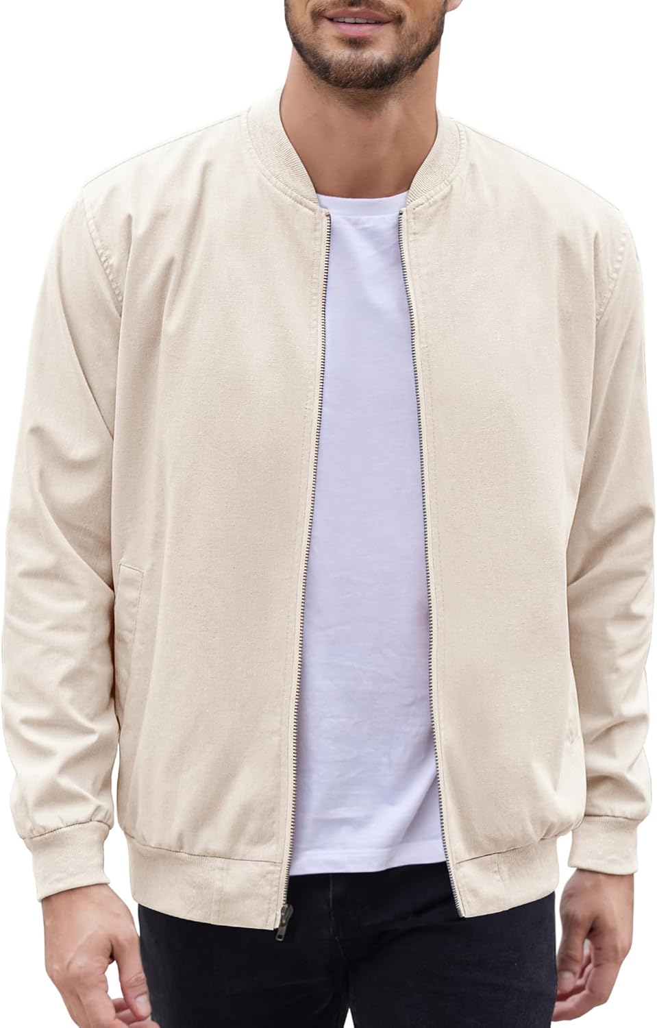 COOFANDY Men's Cotton Bomber Jacket Lightweight Flight Jackets Casual Softshell Varisty Jacket