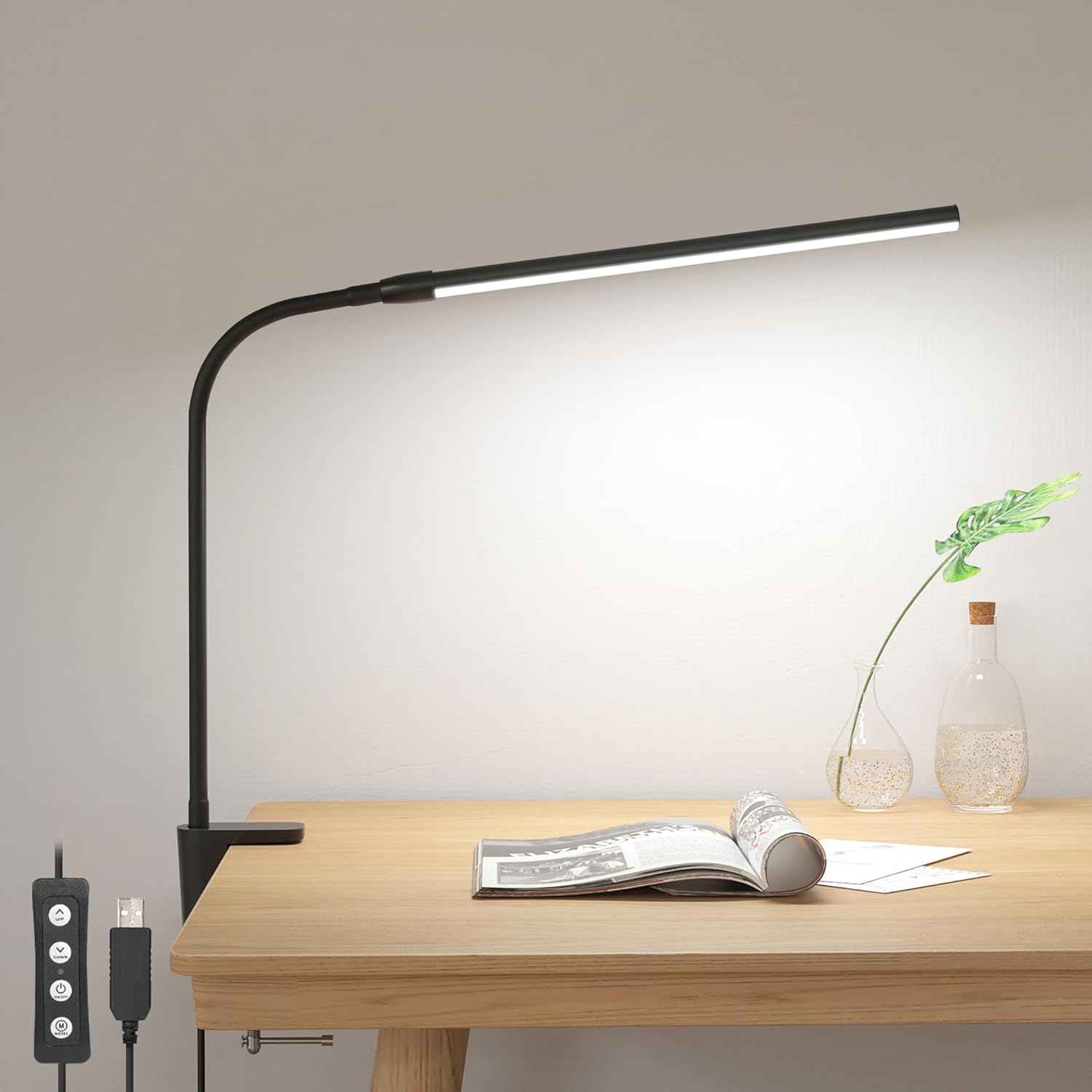 Lepro Desk Lamp Clamp, Eye Caring Desk Light, 5W 460lm, Dimmable LED Desk Lamp, 10 Brightness Levels x 3 Colour Modes, USB Powered Clip on LED Desk Light for Office, Study, Crafts, Nails, Reading