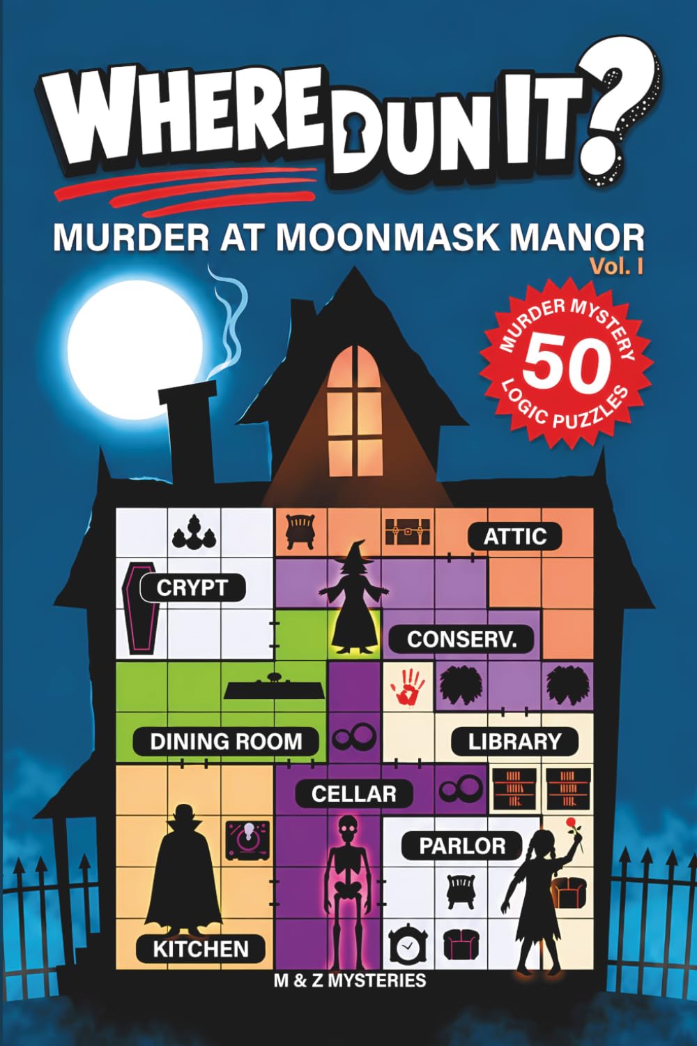 Wheredunit?: Murder at Moonmask Manor | 50 Mystery Logic Grid Puzzles | Full-Color Visual Sudoku-Style Layouts