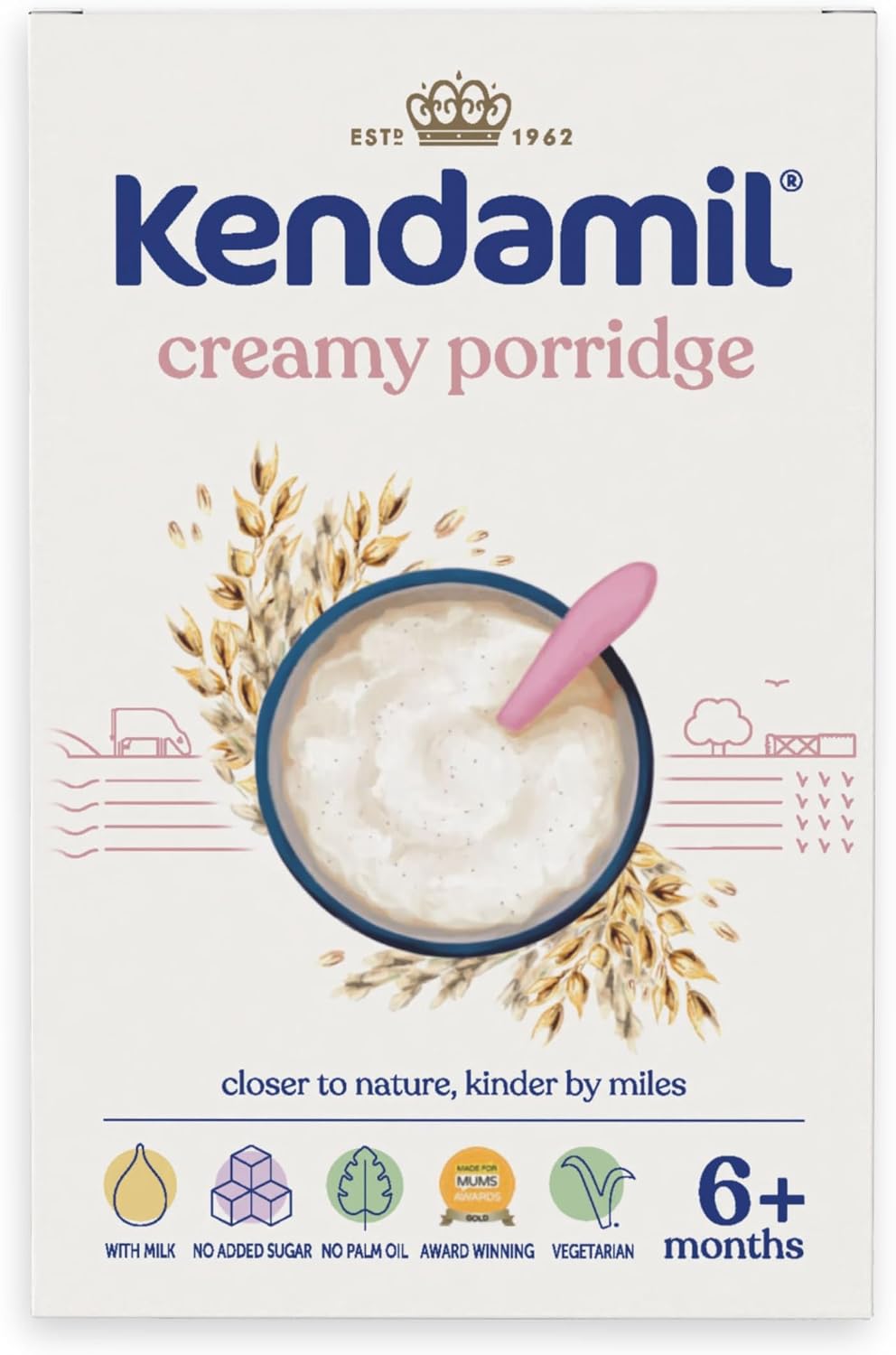 Kendamil Creamy Oat Baby Porridge (6+ Months) – Baby Weaning Porridge – Easy Just Add Water Cereal, No Added Sugar, Vegetarian Friendly – 7x150g (approx. 50 Servings)