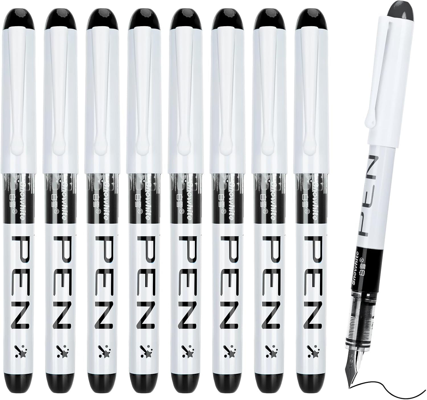FRIUSATE 9 Black Fountain Pens Disposable for Writing EF Nib Black Ink Fine Point Pen Set Smooth Writing for Journaling Sketching Lettering Text Highlighting Calligraphy Office School