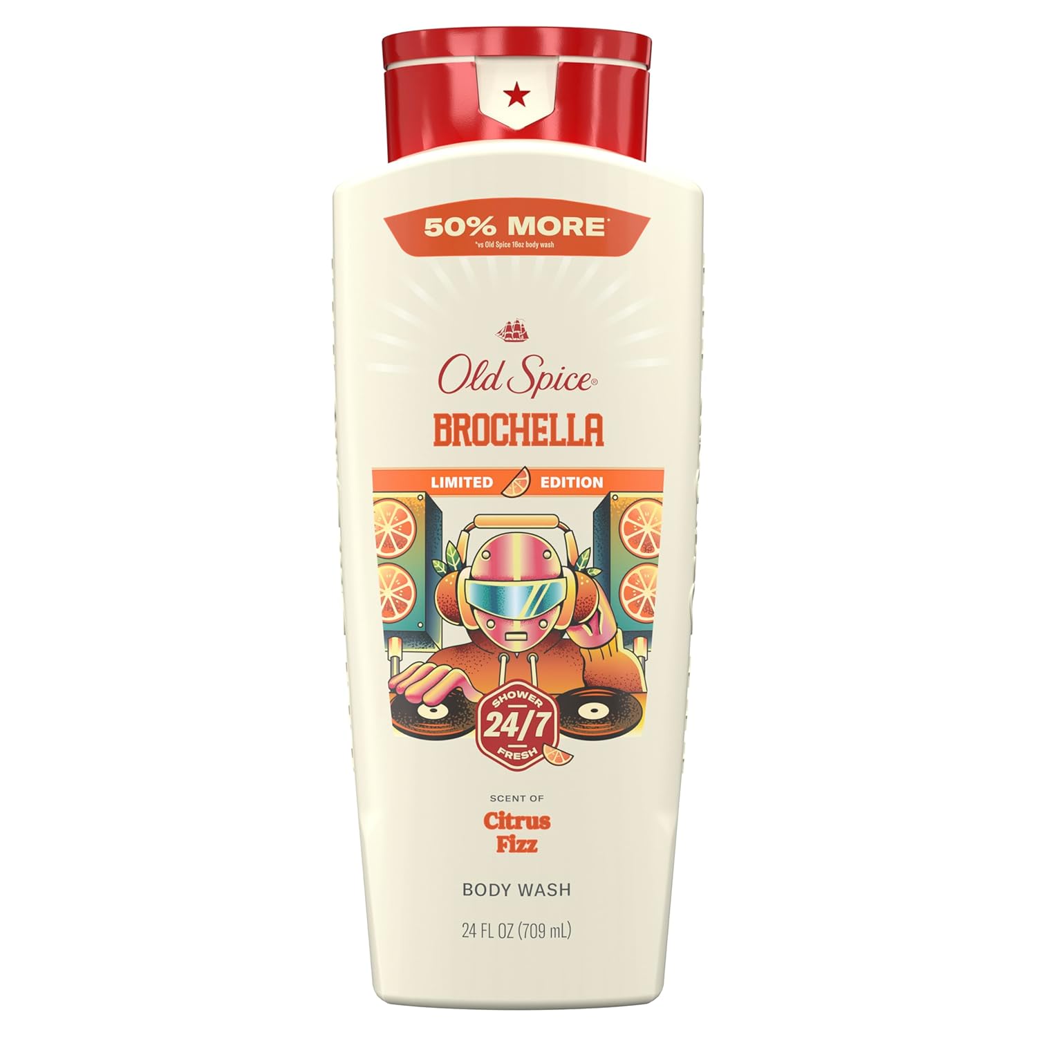 Old Spice Body Wash for Men, Summerdudes, 24/7 Shower Fresh with Daily Use, Long Lasting Scent, Cleanse & Refresh Skin, VIP Festival Experience, Brochella with Citrus Fizz Scent, 24 oz