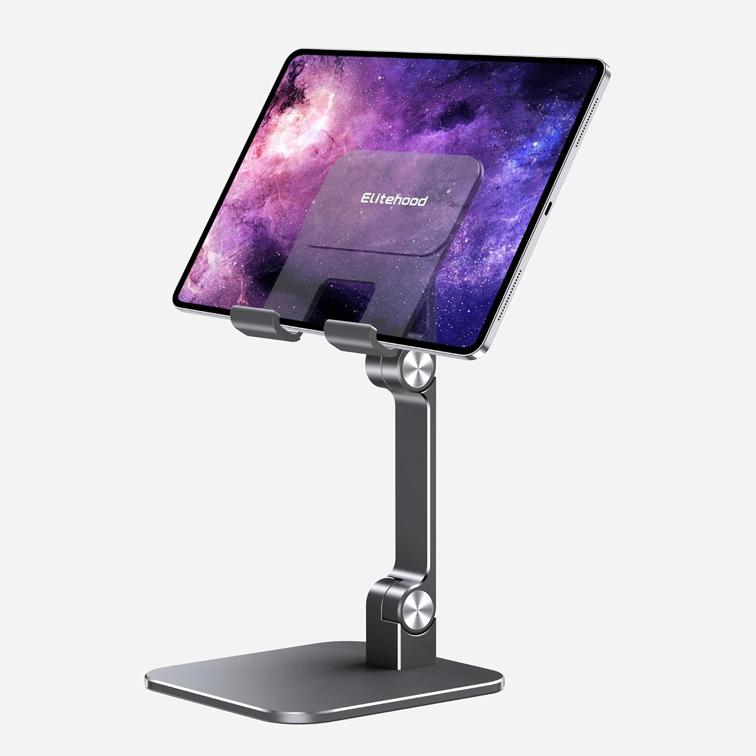 Elitehood Aluminum iPad Stand, Adjustable Holder for Desk, Desktop Tablet Dock for iPad Pro 12.9 11, Air Mini 4 5 and More 4-13 Inches Tablets, Gray