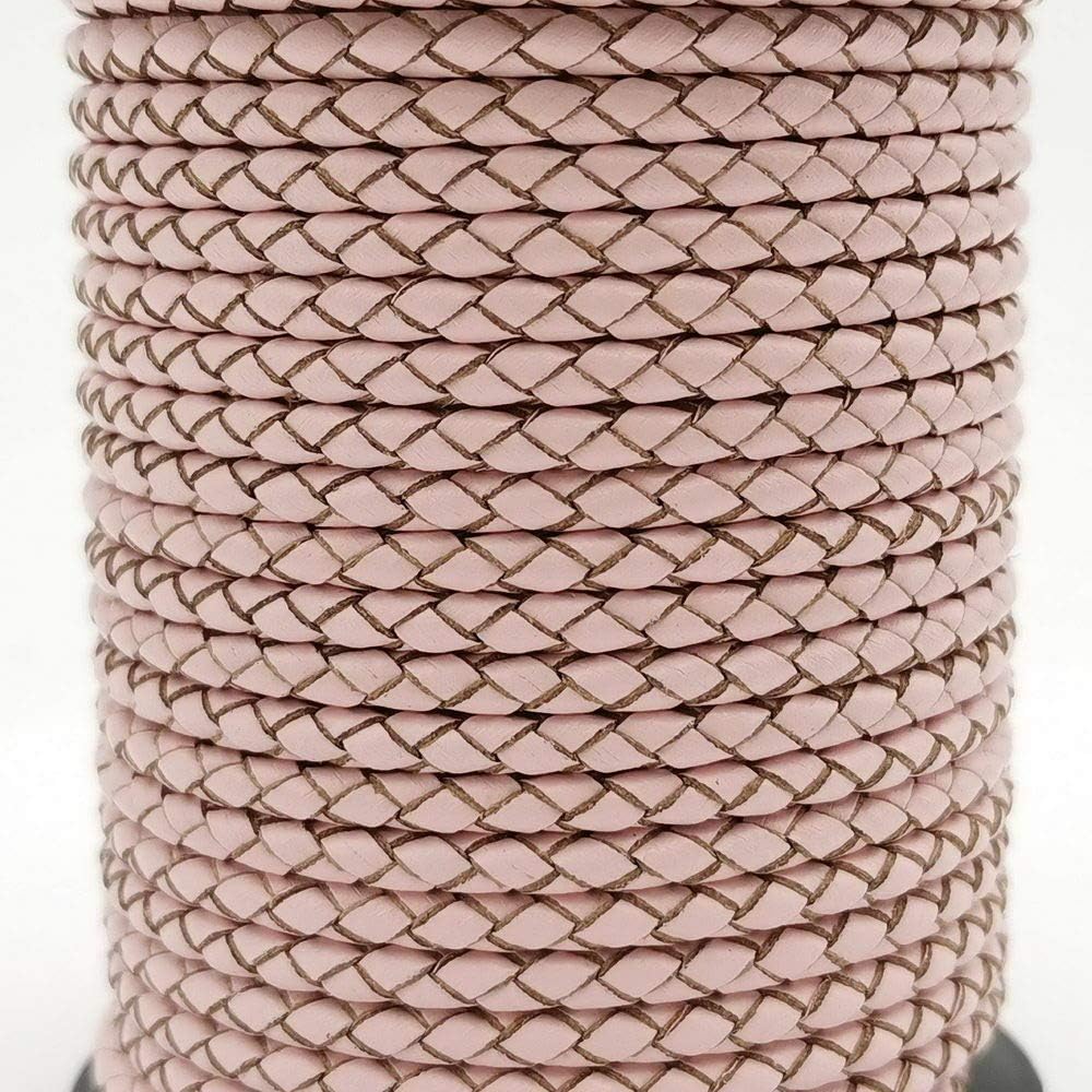 5 Yards 4mm Braided Leather Cords Round Leather Strap Baby Pink Jewelry Making Bolo Tie