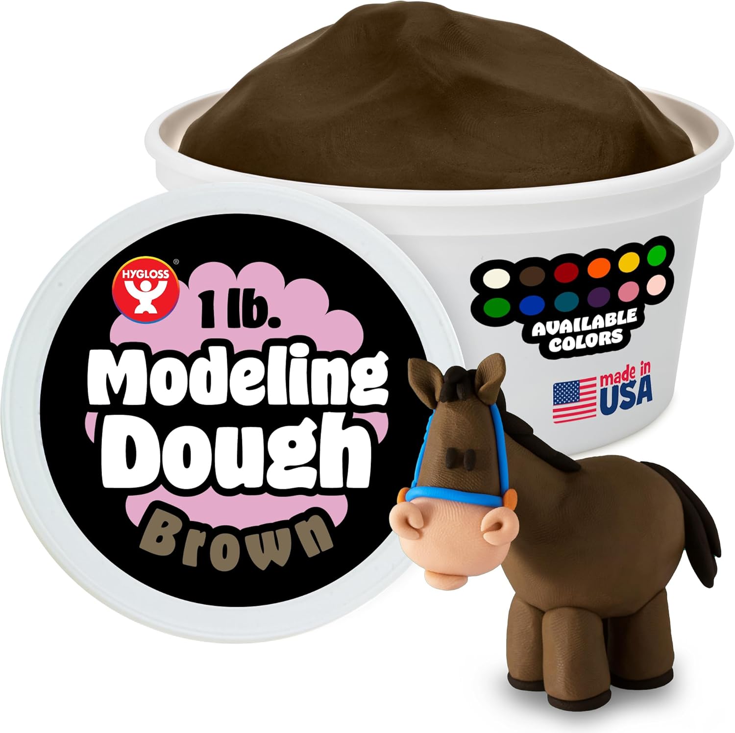 Hygloss Play Modeling Dough for Kids – Safe & Non-Toxic Sensory Dough for Arts and Crafts – 1 lb Tub – Play Clay for Toddler Activities, Preschool Classroom Must-Haves – Brown Color, Unscented