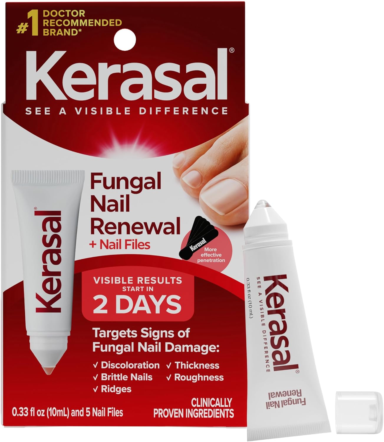 Kerasal Nail Renewal and Nail File Combo Pack, Restores Appearance of Discolored or Damaged Nails, 5 Heavy Duty Nail Files, 0.33 fl oz, Clear | Fast-acting nail renewal with files helps restore the appearance of discolored or damaged nails with visible results.