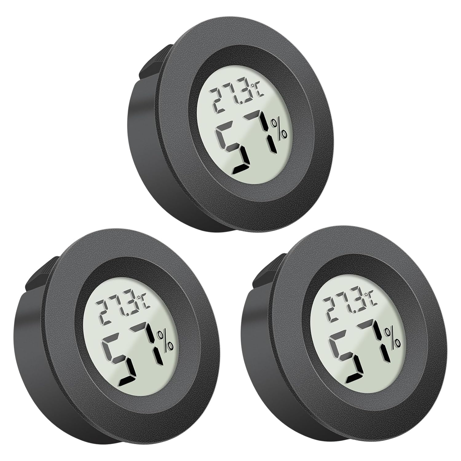 Hygrometer Thermometer Fathers Day Dad Gifts Round LCD Digital Round Temperature Humidity Meter Monitor Gauge for Greenhouse Dehumidifiers Humidifiers Basement Babyroom Home Office (3pcs Black)