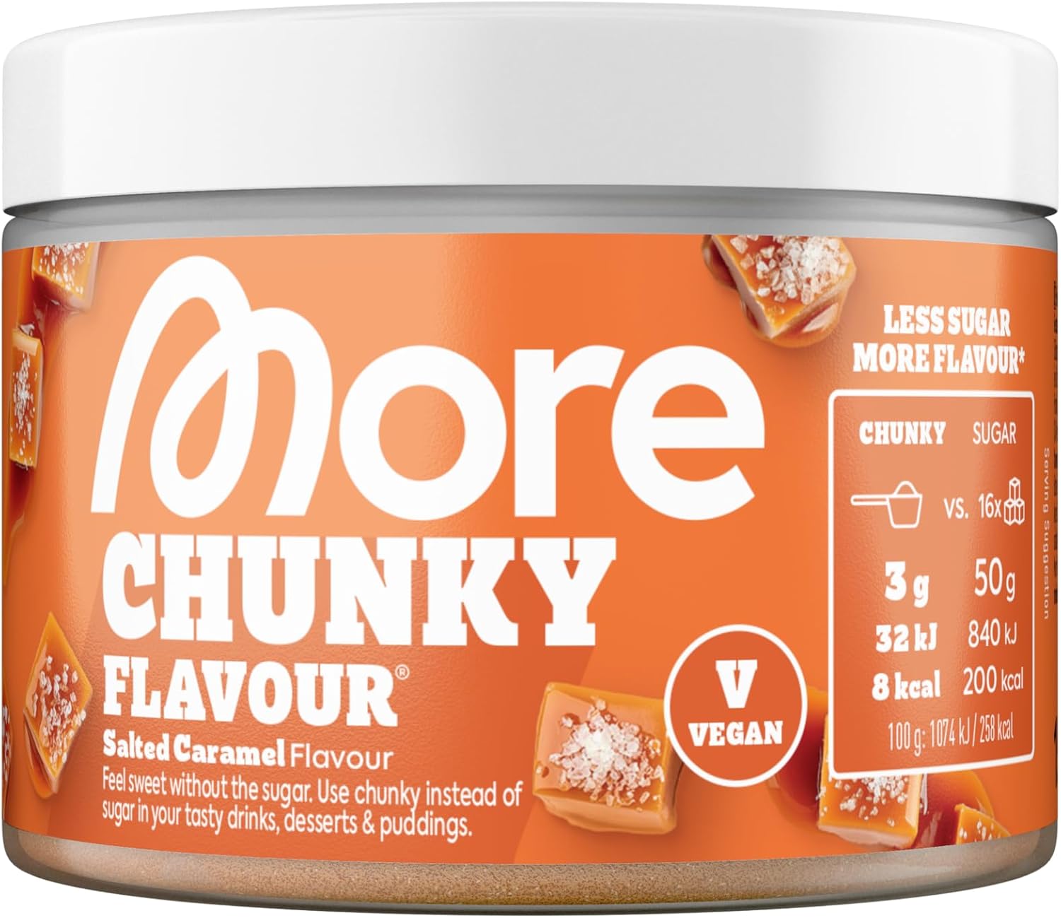 MORE Chunky Flavour, Salted Caramel, 150 g | flavour powder for sweetening, low in sugar and calories, with inulin and lactase, made in Germany