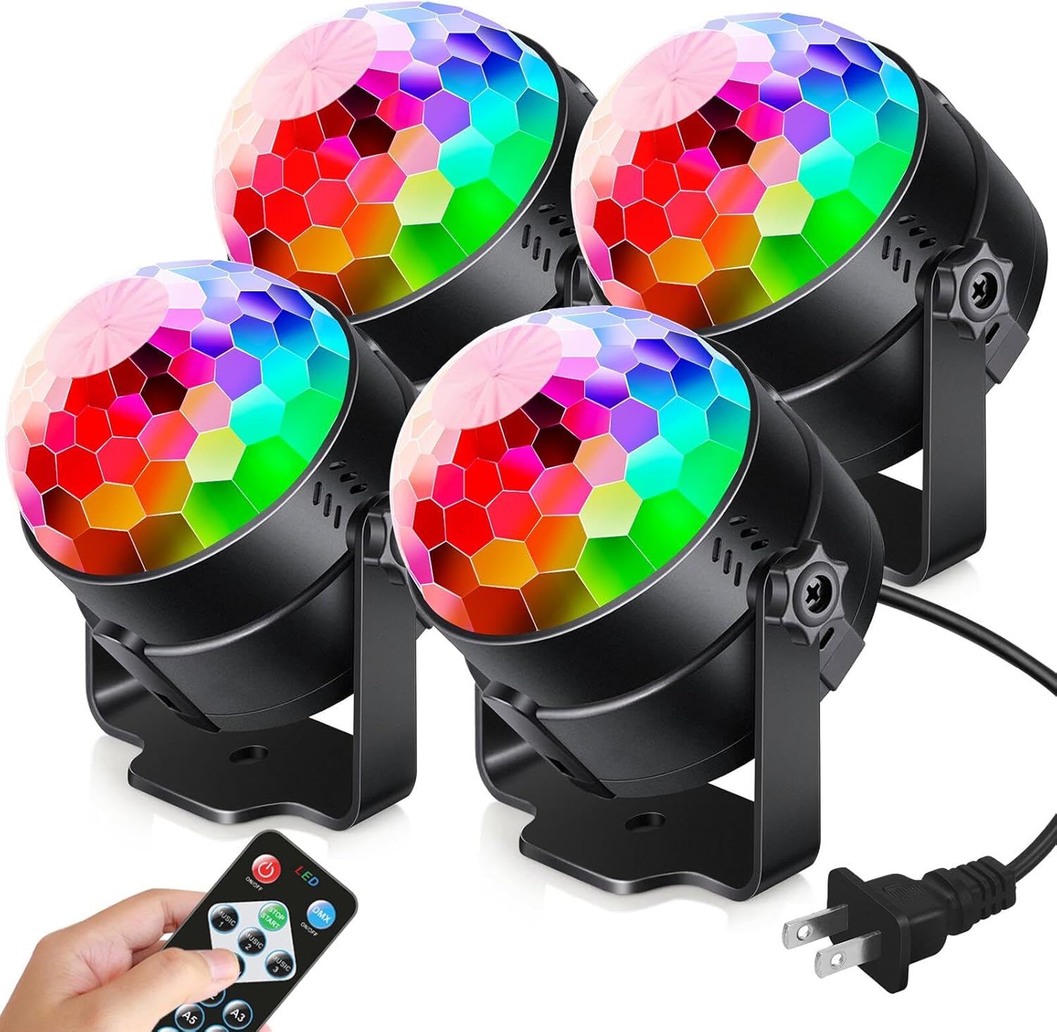 [4 Pack] Sound Activated Party Lights with Remote Control, DJ Lighting, Disco Ball Light, Stage Lamp, Strobe Light for Home, Room, Dance Parties,