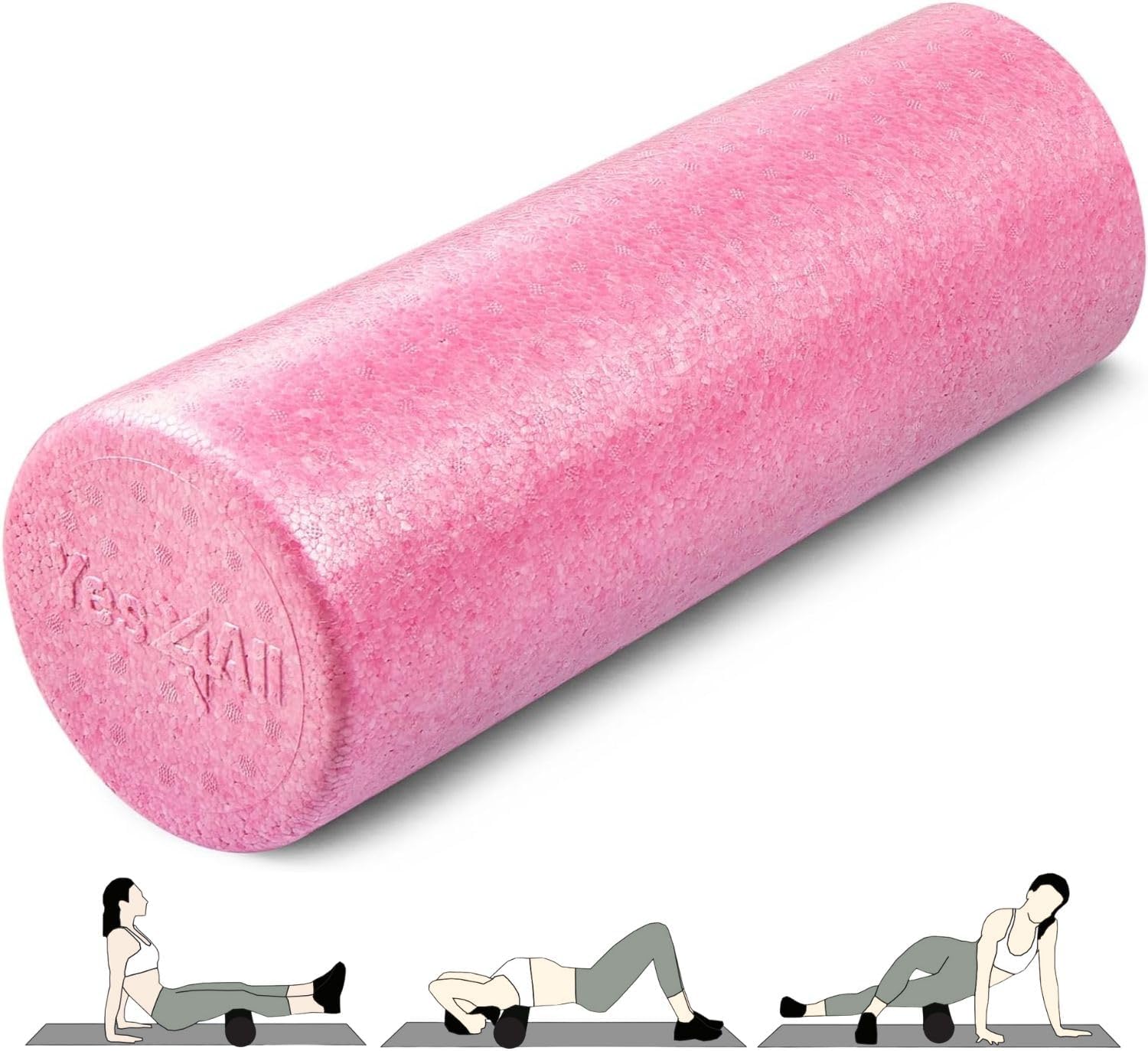 Yes4All High-Density Round Back Roller Foam, Exercise Foam Roller for Yoga, Pilates & Stretching - 12, 18, 24, 36 inch