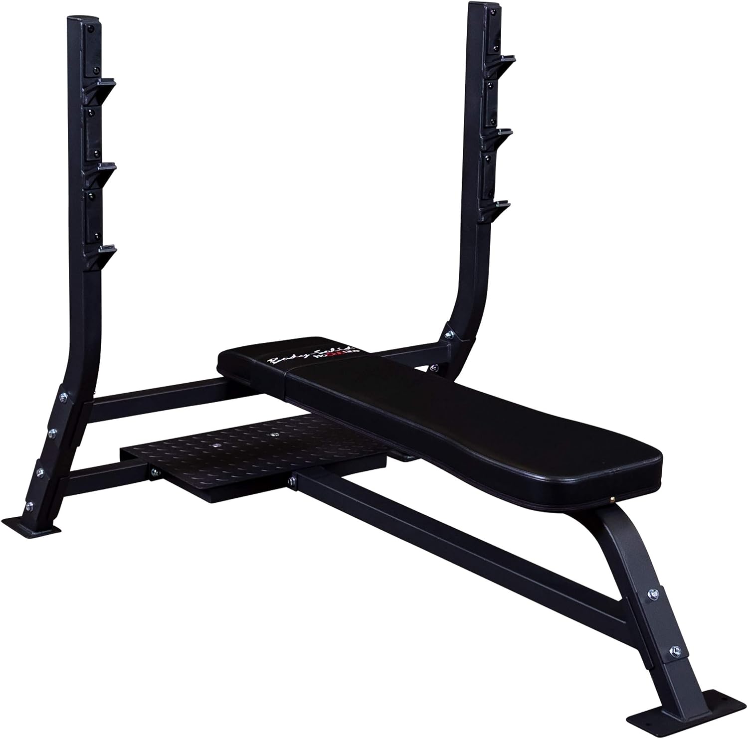 Pro Clubline (SOFB250) Fixed Olympic Flat Bench by Body-Solid for Weightlifting and Strength Training with Spotter Platform