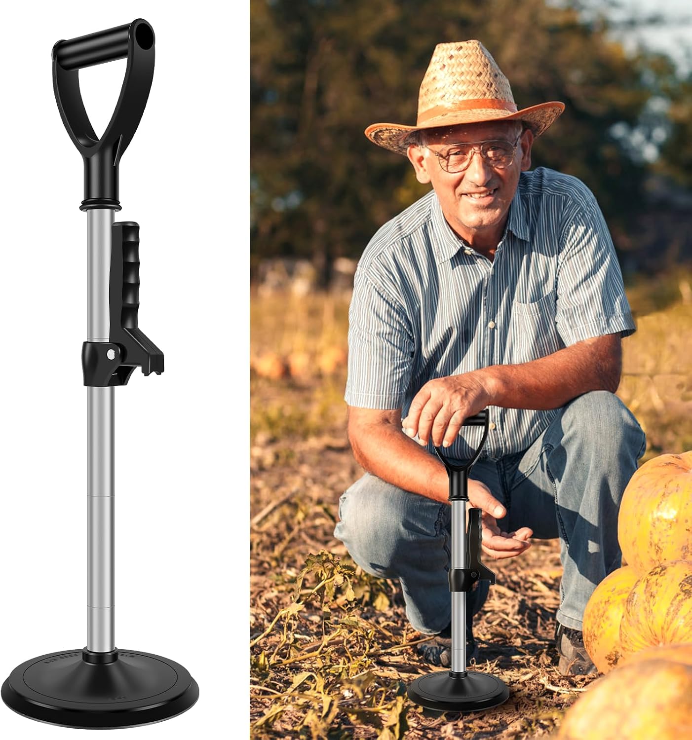 Gatphy Mobility Aid Tool Standup Helper, 41-61cm Height Adjustable Standing Aid Device with Base Elderly Lift Assist Device Supports Equipment for Seniors & Disabled Rising, Doing Housework, Garden