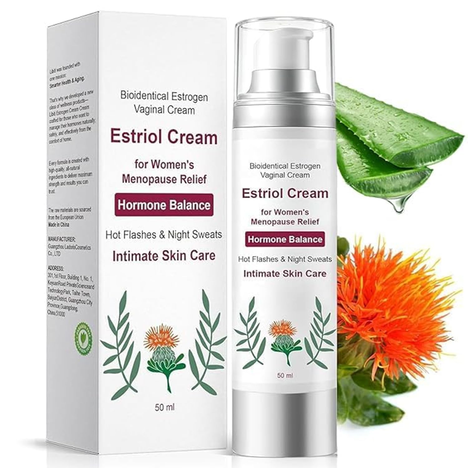Estriol Cream for Women, Bioidentical Estrogen Vaginal Cream, Menopause Care: Balance Hormones, Treat Hot Flashes, Night Sweats, and Protect Intimate Skin, 50g