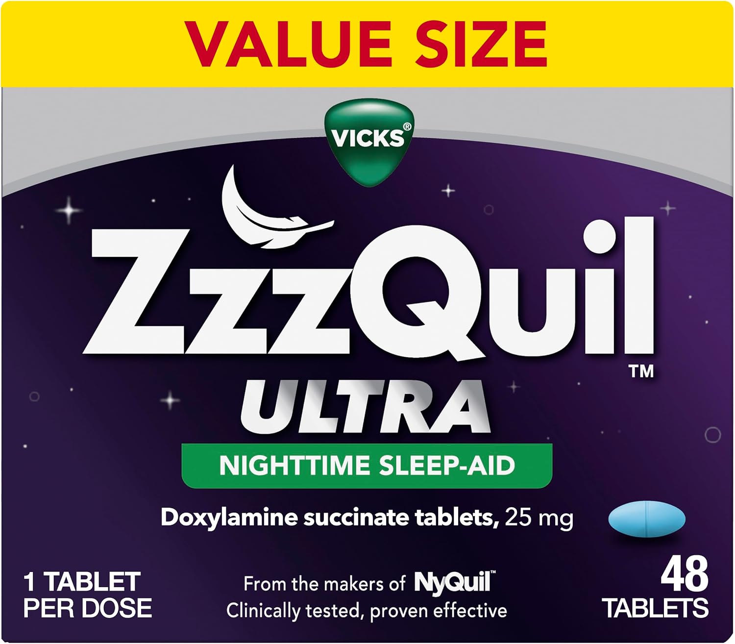 ZzzQuil, Ultra, Sleep Aid, Doxylamine Succinate 25mg, Sleep Aids for Adults, Nighttime Sleep Aid, 48 Count