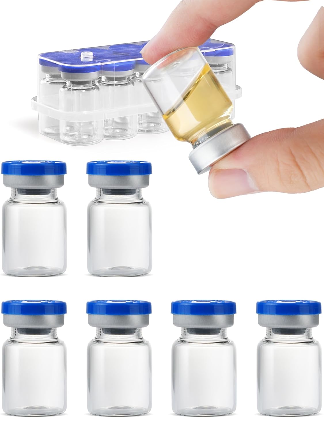 ZWCP 5ml Glass Vials for Injections, Self-Healing Injection Port, Empty Vials for Injections with Sealed Cap (10 Pack)