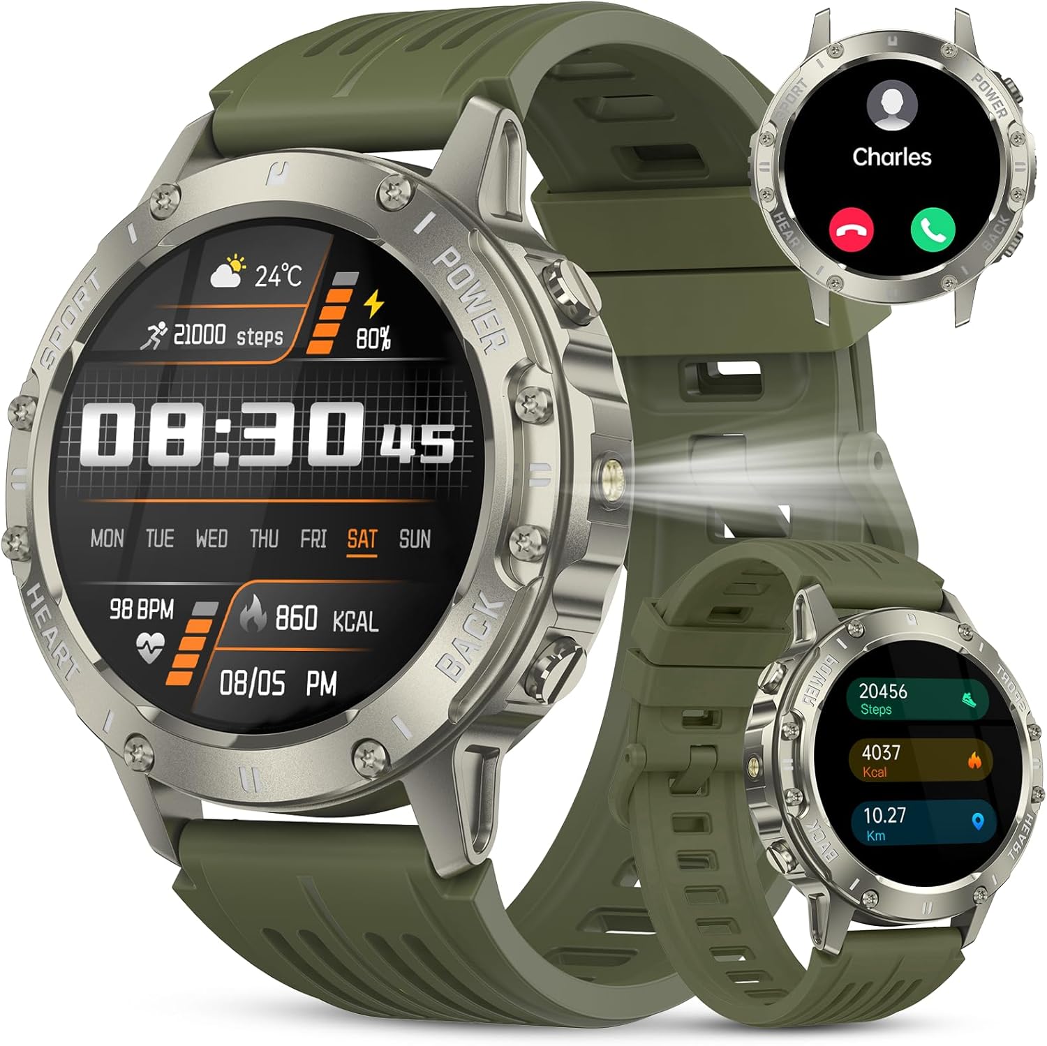 Military Smart Watch for Men Answer/Make Calls, 1.39" HD Fitness Tracker with Heart Rate/Sleep Monitor/Pedometer, 114+ Sports Mode Activity Trackers, IP68 Waterproof Outdoor Smartwatch for iOS Android