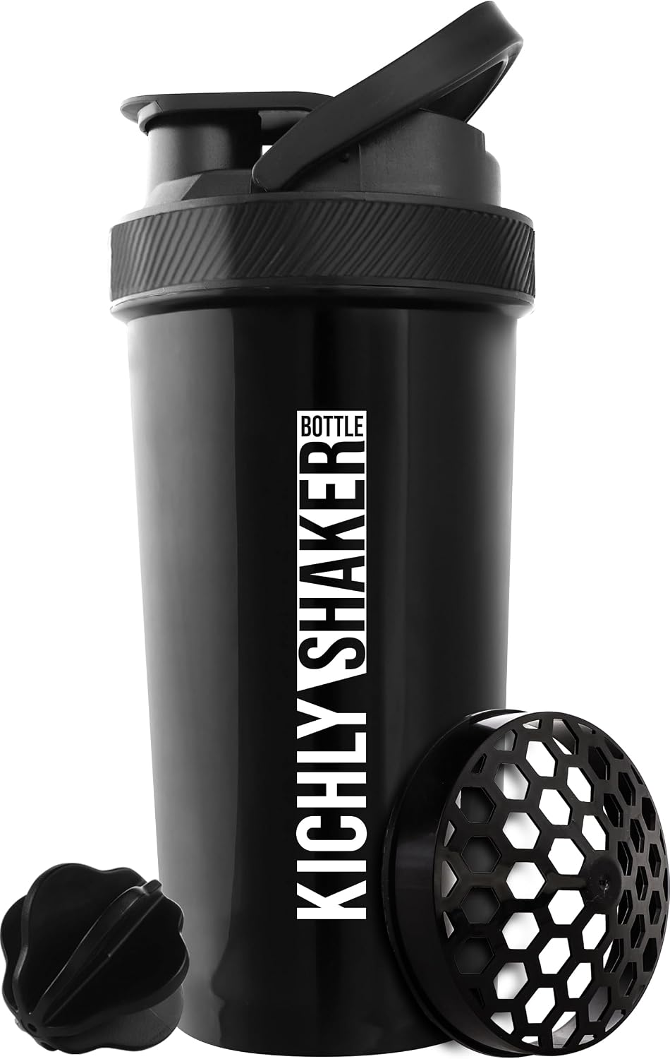 Shaker Bottle 1 Pack - 28 Ounce Plastic Protein Shaker Bottle for Pre & Post workout with Twist & Lock Protein Box Storage (Black)