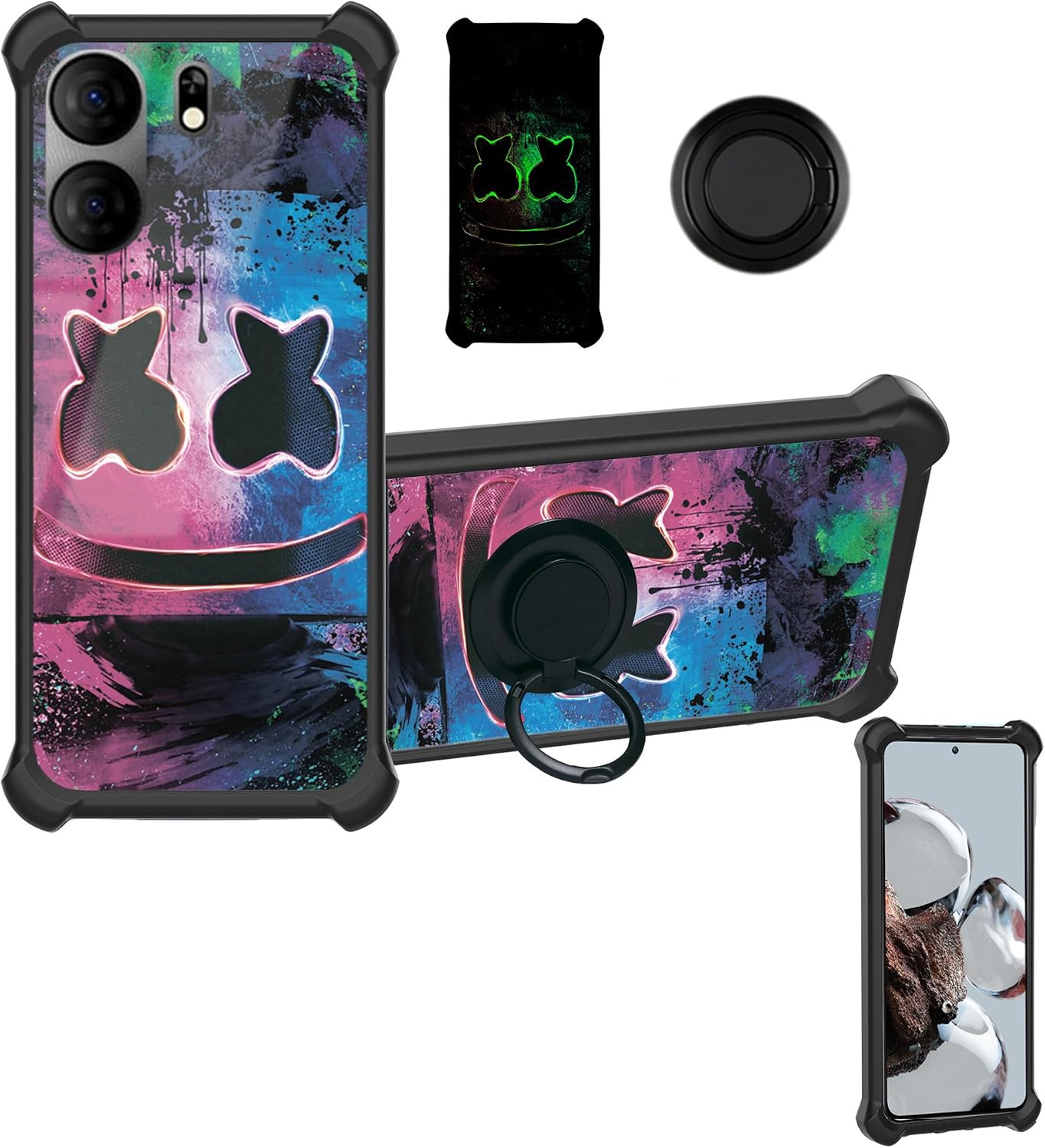 BLU VIEW5 Case Compatible for Blu View 5 Phone Case Cover [Hard PC + Soft Silicone][Ring Support] [Luminous Effect] YGH-BQ