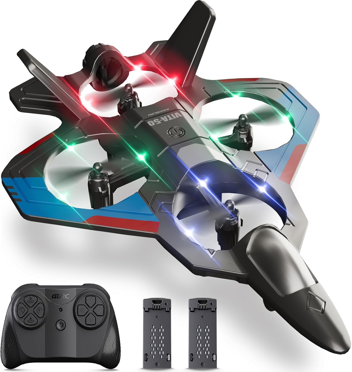4DRC V50 Remote Control Airplanes for Kids Adults, RC Plane Airplane Toys for Boys Kids Beginners, RC Planes Fighter Jet Helicopter Drones for Kids Adults, 2 Batteries，Easy to Fly