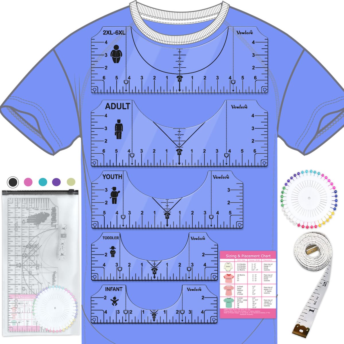 Tshirt Ruler Guide Vinyl Alignment, Shirt Measurement Tool Placement Center Desgins DTF Template Logo Pocket, Accessories for Cricut Heat Press Sublimation Iron on HTV Heat Transfer Vinyl