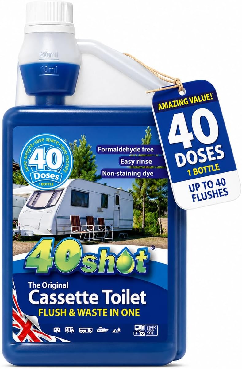 Blue Motorhome & Caravan Toilet Chemical Fluid 1L – 40 Doses, 2in1 Cassette