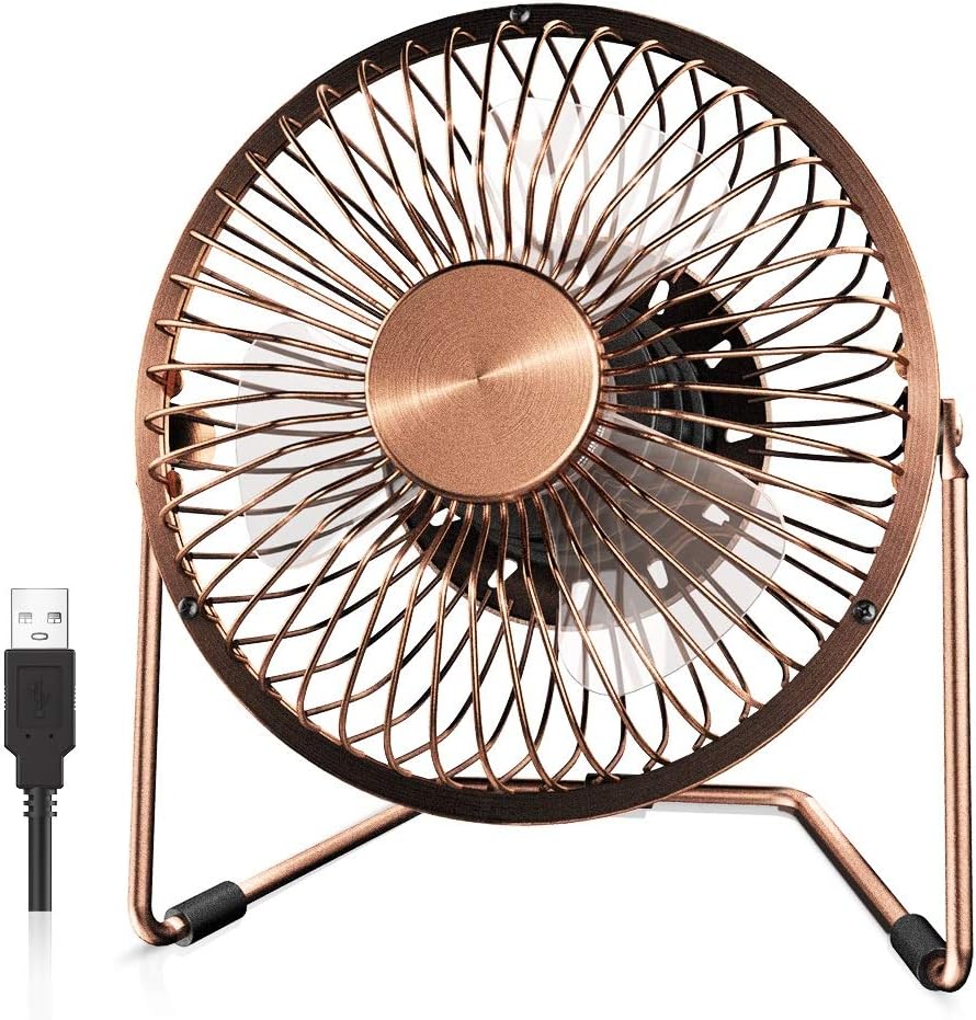 EasyAcc USB Desk Fan 8 Inch Desktop Silent Fan Air Circulator 2 Speeds 360° Rotation Brushless Motor Noiseless for Home and Office Laptop Notebook PC Desk Table Fan - Metal Brone