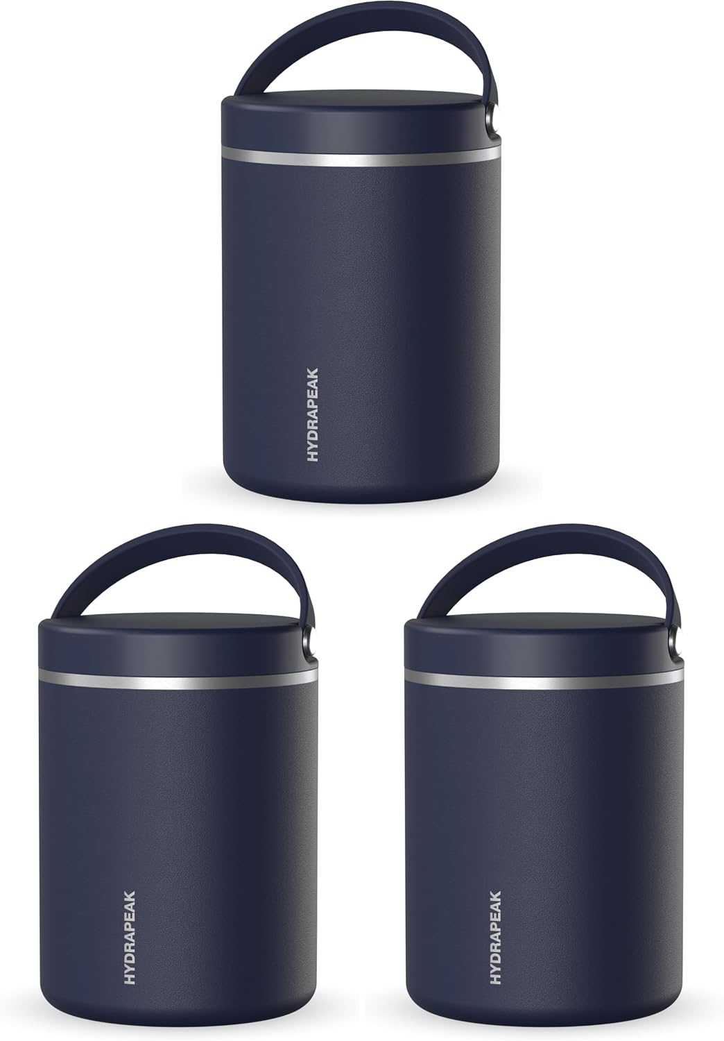 Hydrapeak 32oz Stainless Steel Vacuum Insulated Food Jar for Hot Food and Cold Food, Wide Mouth Leak-Proof Soup Jar for Adults, 10 Hours Hot and 16 Hrs Cold (Navy) (Pack of 3)