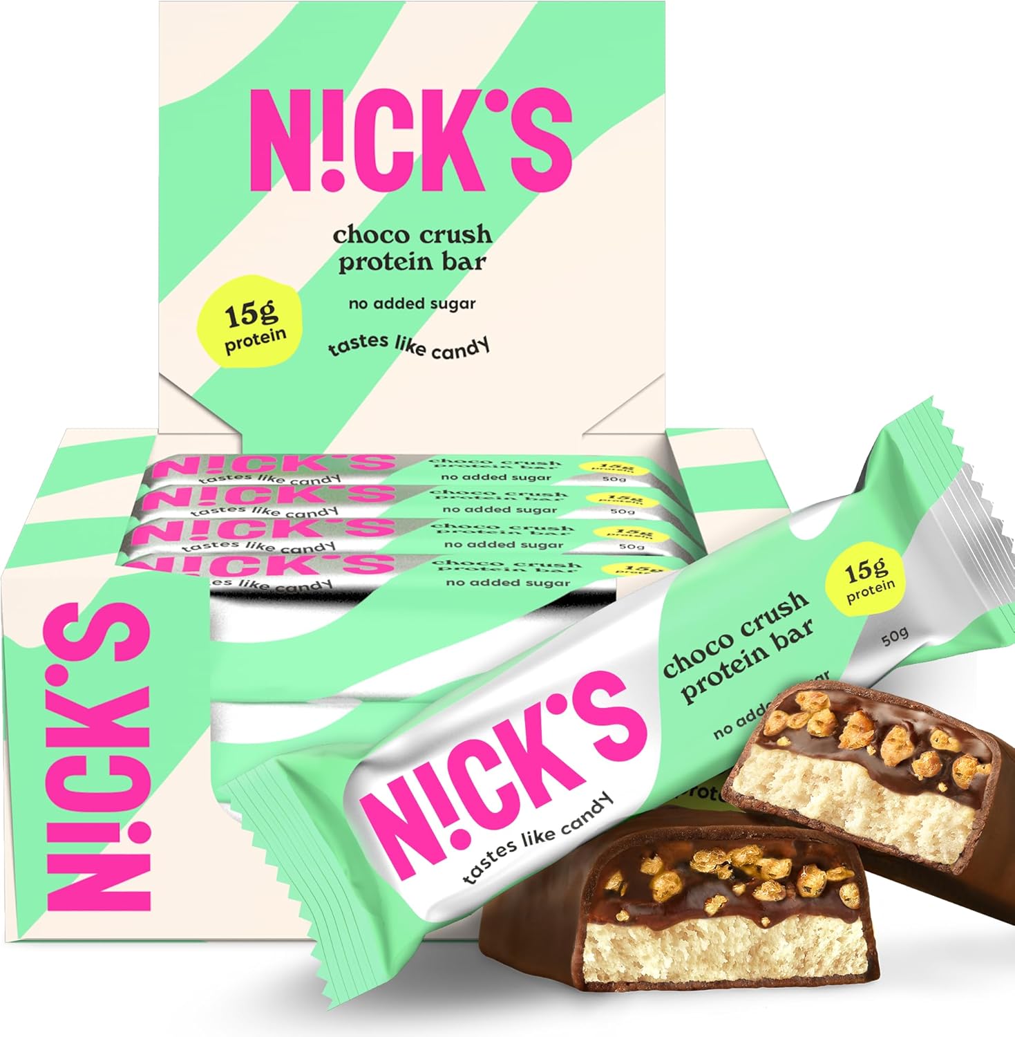 NICKS Keto Protein Bar Choco Crush, 15 g Protein, 213 Calories, Low Carb Chocolate Snacks No Added Sugar Gluten Free (12 x 50 g)