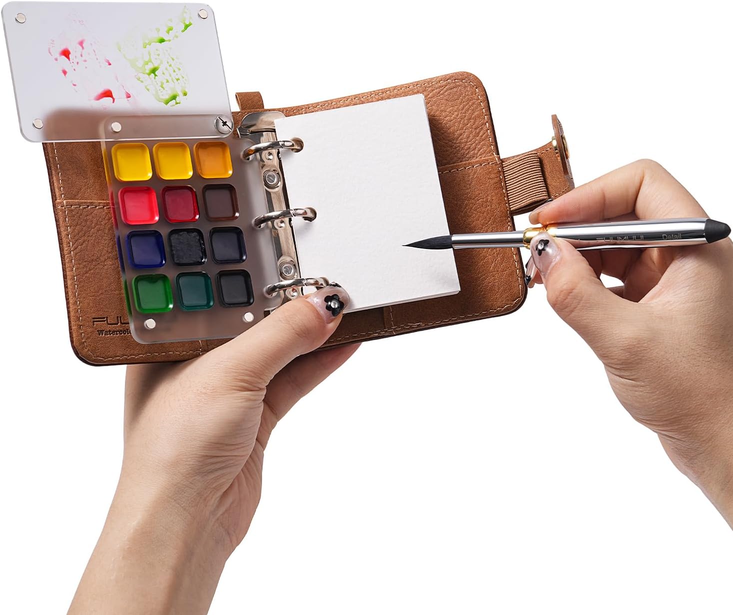Fuumuui Mini Watercolor Travel Set, 12-Color Watercolor Paints Kit & 100% Cotton Cold Press 300gsm with Dual-Tip Brush – Plein Air Painting Supplies for Artists, Beginners, Journaling
