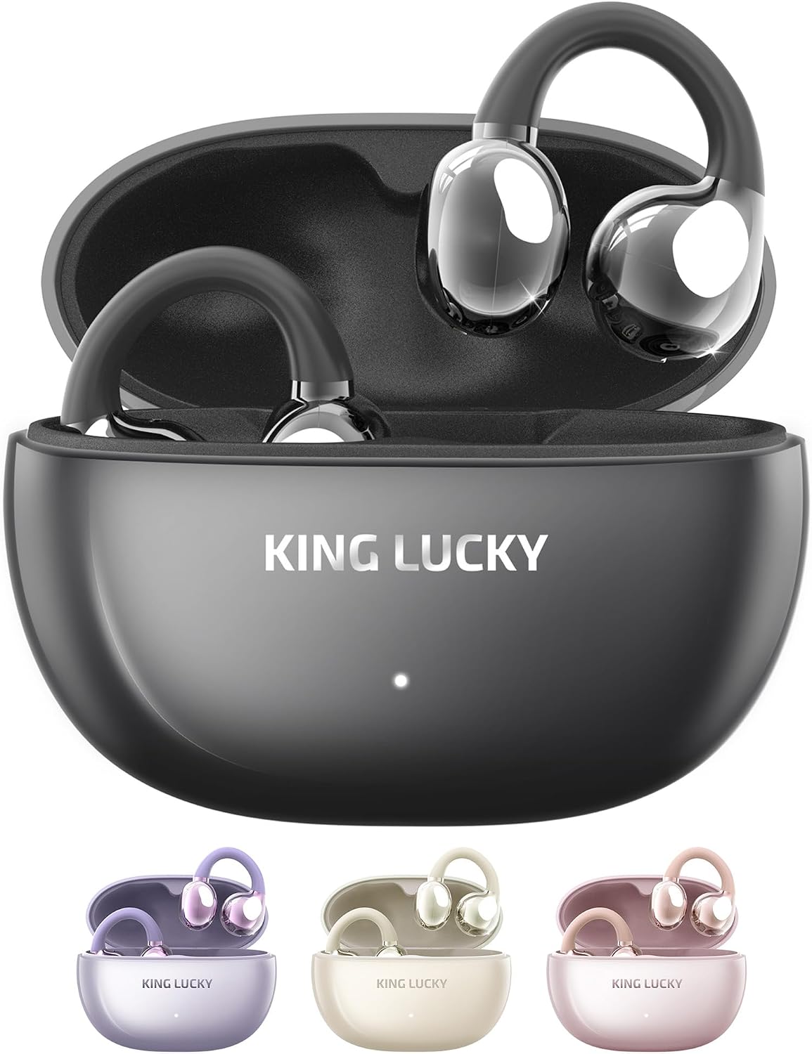 King Lucky Clip on Earbuds Open Ear Wireless Bluetooth 5.4 Headphones with Mic,50H Play,Noise Cancelling,Waterproof,Sports Ear Buds,Comfortable for Small Ears & Glasses Wearers,Workouts (Black)