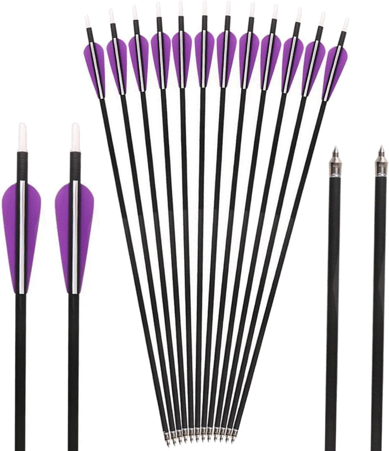 Huntingdoor 31" Carbon Arrow 350 Spine Archery Hunting Arrows with 100 Grain Screw in Tips Target Arrow for Recurve Bow Compound Bow