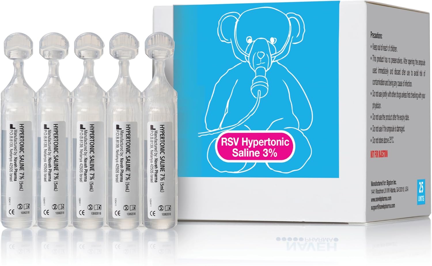 NAVEH PHARMA 3% Hypertonic Saline Solution for Nebulizer Machine | Saline Solution for Inhalation & Nasal Irrigation | Nebulizer Diluent 3% Concentration (25 Vials of 0.17 FL OZ)