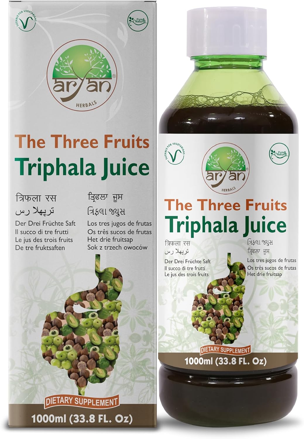 Aryan Herbals Triphala Juice (Three Fruits Juice), Believed to Relieve Gastrointestinal Problem & Constipation, No Added Sugar & Artificial Colors, Natural, Tastes Bitter But Good for Health -1000ml