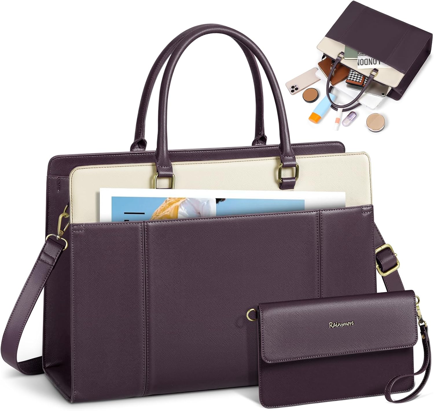 RAINSMORE Laptop Bags for Women 15.6 Inch Ladies Work Bag with Clutch
