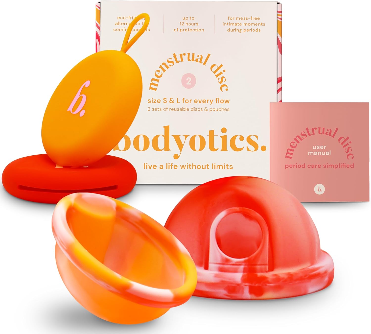 Reusable Menstrual Disc, Wear Up to 12-Hours, Sustainable Period Disc Alternative to Menstrual Cups, Tampons and Pads for Light or Heavy Flows, Leak Proof - Small & Large Sizes