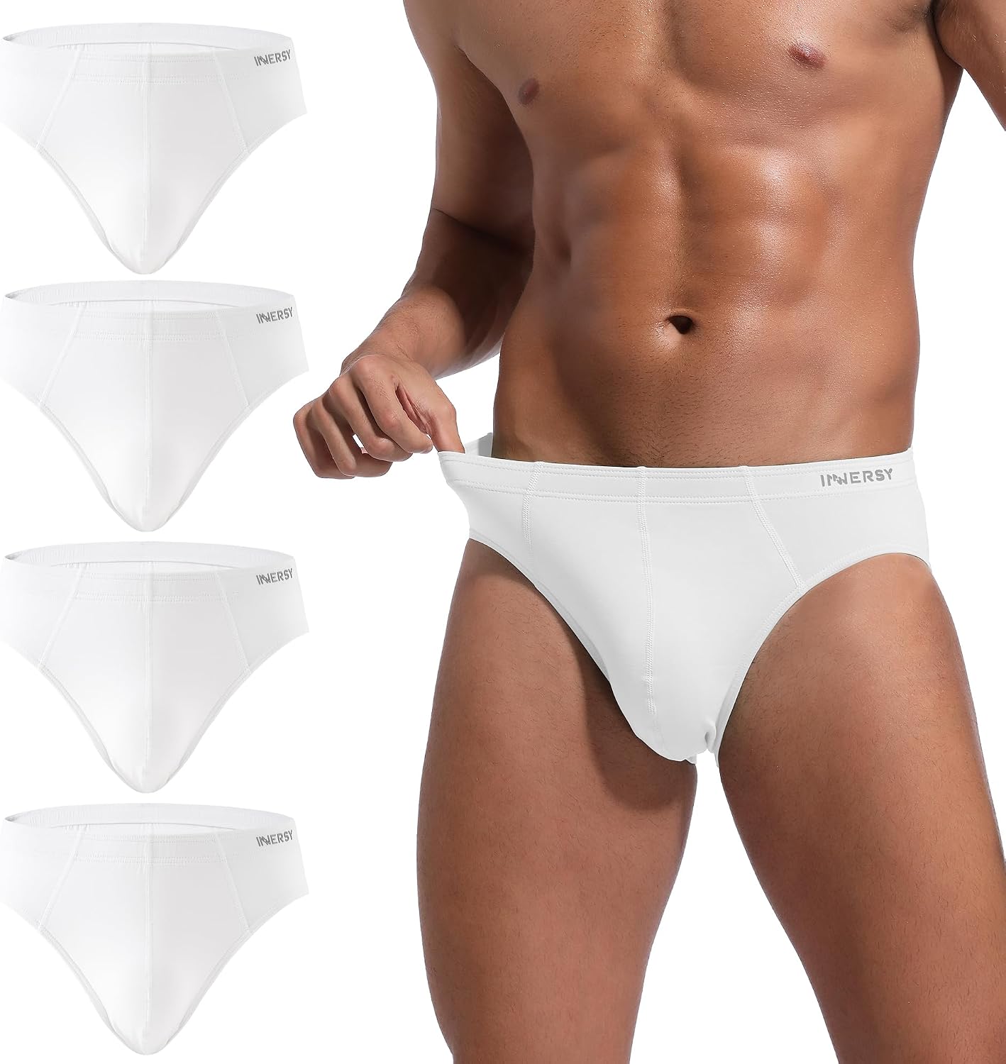 INNERSY Men's Underwear Briefs Multipack Soft Underpants Midi Pants 4 Pack | Cotton Viscose Material, Fabric Covered Waistband, Double-layer Front Pouch, Breathable for Everyday Wear, Tag-free, Exercise