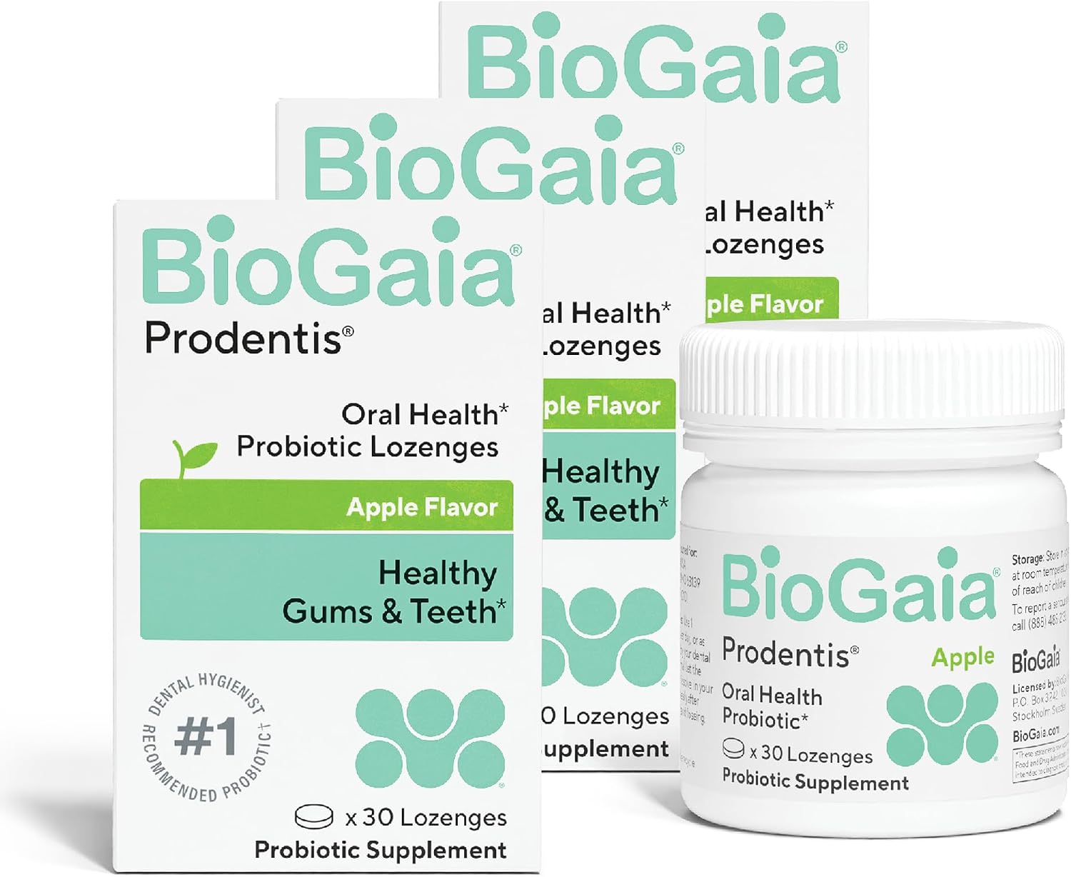 BioGaia Prodentis Oral Probiotics for Teeth & Gums and Bad Breath | Apple | Dental Hygienist-Recommended | Promotes Healthy Gums & Improves Oral Health | Fights Bad Breath | Dental Probiotic (3-Pack)