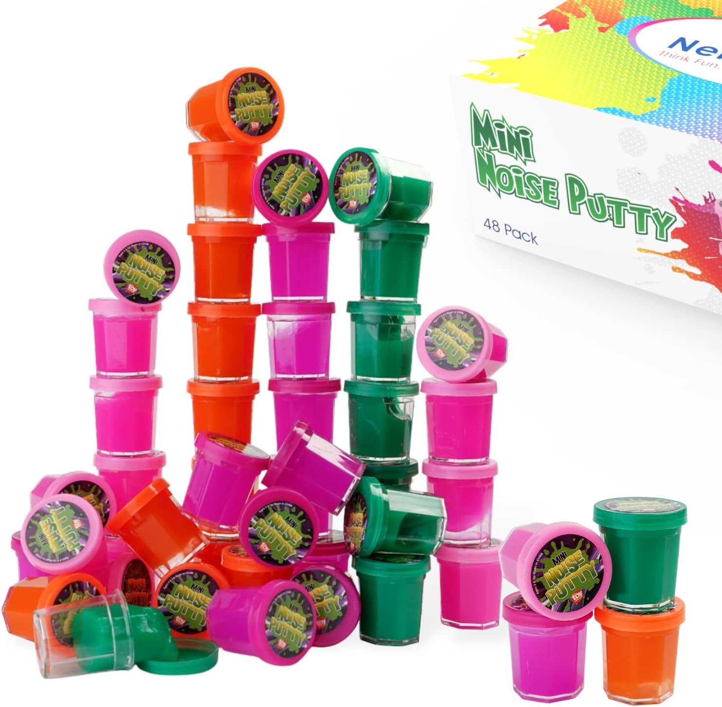 Neliblu 48-Pack Slime Party Favors for Kids - 1.5-Inch Mini Noise Putty in 4 Bright Neon Colors - Bulk Toy Set for Kids' Parties - Fun Goodie Bag Fillers, Birthday Giveaways, or Classroom Prizes